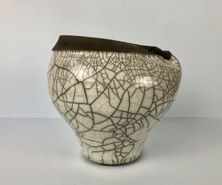 Vtg Modern Studio Art Pottery Vase Vessel; Raku California Art Signed Monson 004