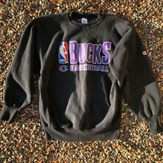 Usa Vtg 90s Champion Reverse Weave Milwaukee Bucks Nba Basketball Sweatshirt L