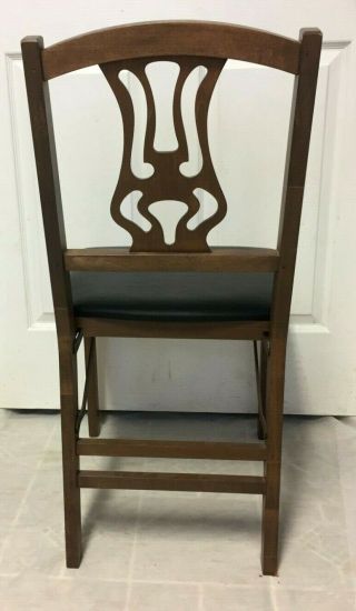 Vintage Retro Walnut Wood Upholstered Folding Chair With Black Seat - L@@K 3