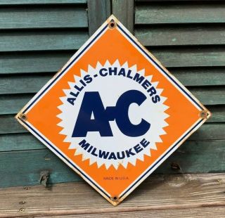 Vintage Ac Allis Chalmers Gasoline 11 3/4 " Porcelain Gas & Oil Sign Pump Plate