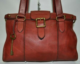 Fossil Vintage Revival Deep Red Leather Satchel Shoulder Tote Bag