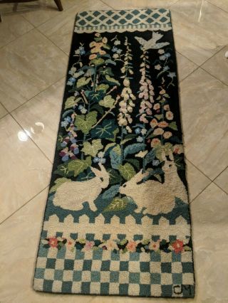 Vintage Claire Murray Long Runner Rug With Bunnies Flowers Bird 22 3/4 " X 61 "