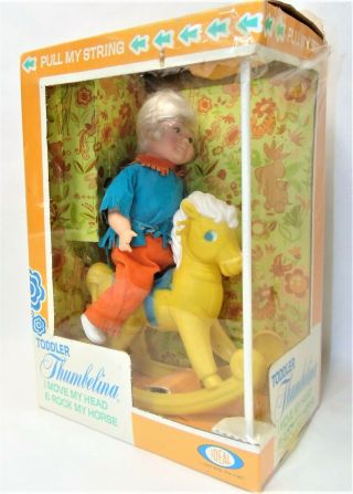 Vintage 1969 Ideal Toy Toddler Thumbelina Doll W/ Rocking Horse R884