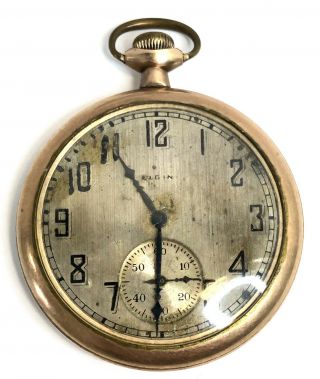 Vintage 1924 12 Sz Elgin Open Face Pocket Watch Grade 303 Dueber Gf Case