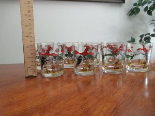 8x Vintage Hazel Atlas Pheasant Bird Hunting Drinking Lowball Whiskey Glass 3.  5 "