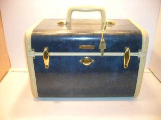 Vintage Samsonite Dark Blue Train Case With Key