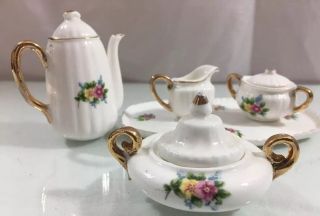 Childs White Floral Porcelain Tea Set Vintage 8 - Piece