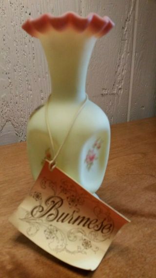 Vintage Fenton Rose Burmese Pinch Vase Signed By Artist A.  Farley