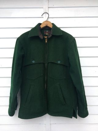 Vtg Johnson Woolen Mills Caped Wool Green Hunting Coat Men 