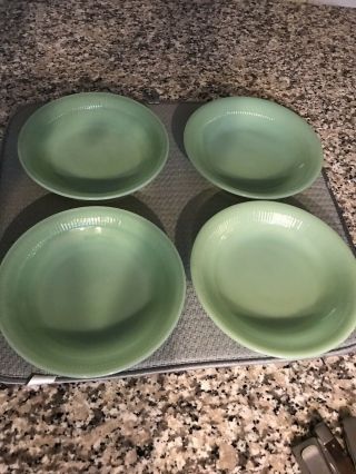 Vintage Set Of 4 Fire King Jadeite Soup Bowls 7.  5 Inch Jane Ray Ribbed Pattern
