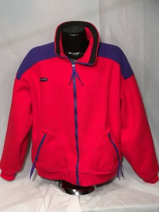 Vintage 1990s 90s Columbia Men Fleece Jacket Full Zip Red Purple Blue Size Xl
