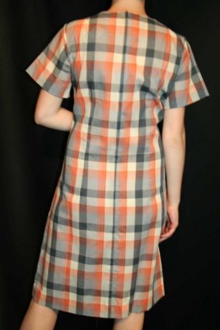 M L NOS Gray Orange Plaid Vtg 1950s 1960s A - Line Carolina Maid 50s 60s Day Dress 3