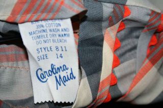 M L NOS Gray Orange Plaid Vtg 1950s 1960s A - Line Carolina Maid 50s 60s Day Dress 7