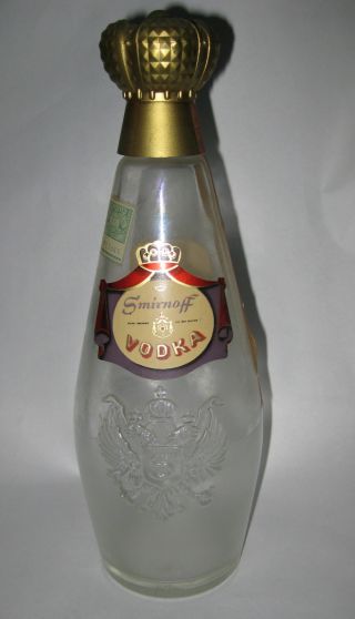 Smirnoff Vodka 1958 Vintage Bottle W/ Tax Stamp Michigan 4/5 Quart 111 Complete