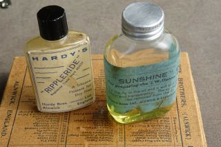 2 Hardy Bros Alnwick England Glass Sunshine Oil & Rippleride Bottles