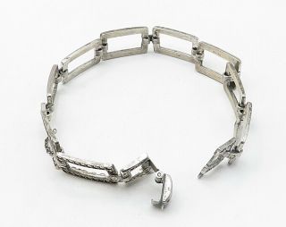 925 Sterling Silver - Vintage Marcasite Open Square Link Chain Bracelet - B4232 2