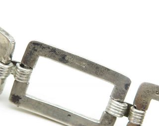 925 Sterling Silver - Vintage Marcasite Open Square Link Chain Bracelet - B4232 4