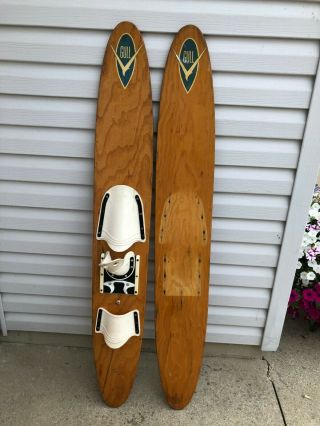 Vintage Gull Wood Water Skis With No Rudders - 54 " X 8 "