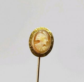 Antique Victorian 10k Yellow Gold 417 Carved Shell Cameo Stick Lapel Pin