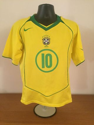 Brazil Home Shirt 2004/06 RONALDINHO 10 Small Vintage Rare 2