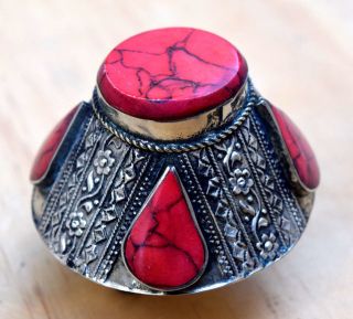 Big Yemen Tower Ring Red Ethnic Tribal Jewelry Carved Vintage Boho Kuchi Afghan