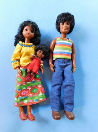 Vintage 1977 Aa Sunshine 3 Pc Happy Family Steve Stephie & Baby Dressed Dolls