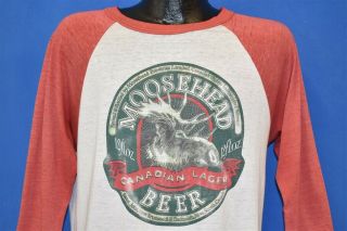 Vintage 80s Moosehead Canadian Lager Beer Brew Raglan 3/4 Slv T - Shirt Large L