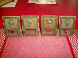Four Vintage Brass Post Office Box Doors W/ Frame & Combination Instructions
