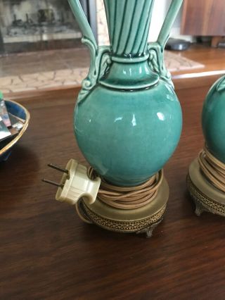 Vintage Green Glaze Ceramic Table Lamps Pair 2