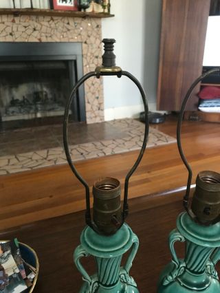 Vintage Green Glaze Ceramic Table Lamps Pair 3