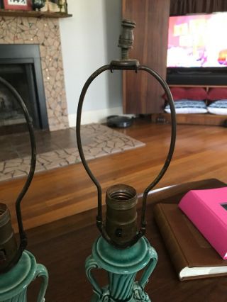 Vintage Green Glaze Ceramic Table Lamps Pair 4