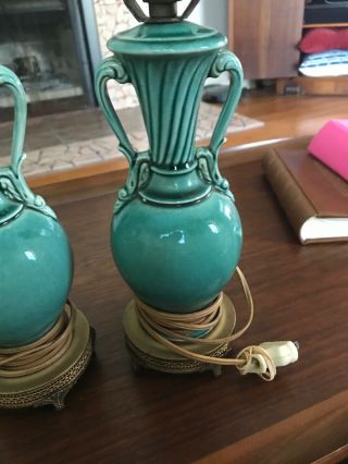 Vintage Green Glaze Ceramic Table Lamps Pair 5