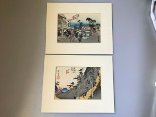 2 Vintage Japanese Woodblock Prints Signed Hiroshige The Tokaido Print 1 & 2