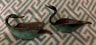 2 Vintage PAL BELL CO Made In ISRAEL Brass Green Swan Trinket Dish Ash Tray 2