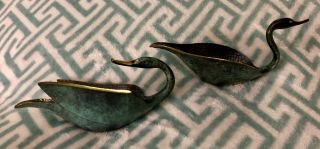 2 Vintage PAL BELL CO Made In ISRAEL Brass Green Swan Trinket Dish Ash Tray 3
