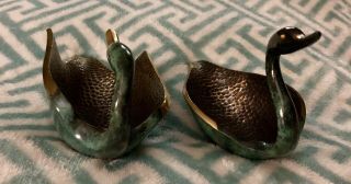 2 Vintage PAL BELL CO Made In ISRAEL Brass Green Swan Trinket Dish Ash Tray 5
