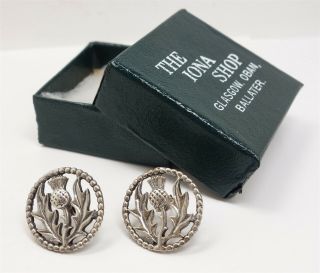 Estate Vintage 1970s/80s Scottish Boxed Sterling Silver Iona Thistle Earrings