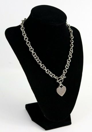 Vintage.  925 Sterling Silver Chunky Heart Charm Rolo Chain Link Necklace 52.  7g