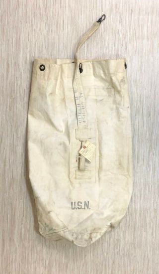 Vintage Us Navy Sea Bag White Duffel From Guantanamo Bay Naval Base