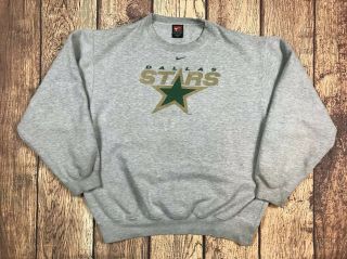 Vintage Nike Dallas Stars Pullover Sweatshirt Large Gray Old Logo Nhl