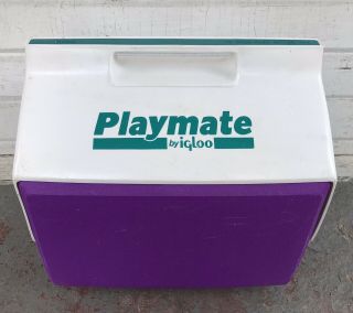 Vintage Igloo Playmate Teal Purple White Ice Chest Push Button Cooler 80 