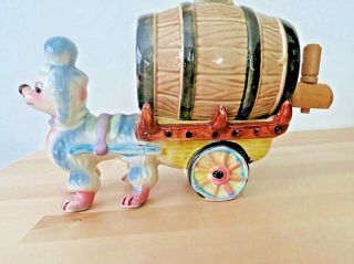 Vintage French Poodle Whiskey Decanter & 6 Matching Barrel Shot Cups Japan 7