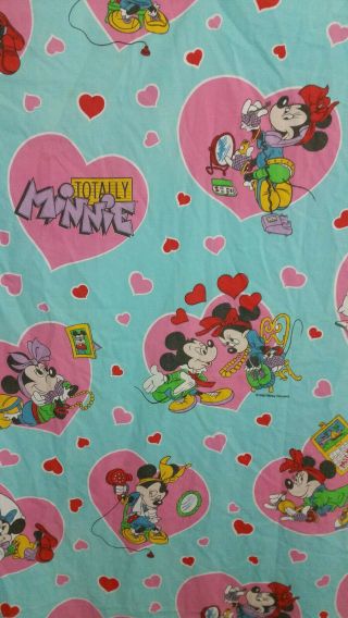 Vintage Disney Wamsutta Twin Flat Sheet Minnie Mouse Totally 80s 90s Hearts Love