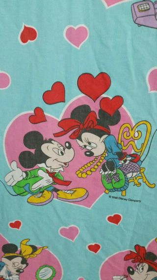 Vintage Disney Wamsutta Twin Flat Sheet MINNIE MOUSE Totally 80s 90s Hearts Love 2