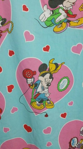 Vintage Disney Wamsutta Twin Flat Sheet MINNIE MOUSE Totally 80s 90s Hearts Love 4