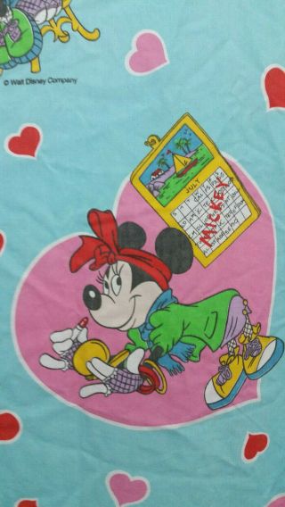 Vintage Disney Wamsutta Twin Flat Sheet MINNIE MOUSE Totally 80s 90s Hearts Love 5