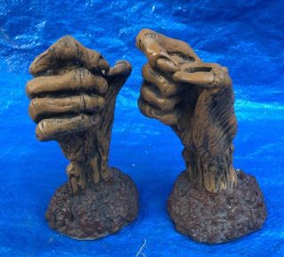 Vintage 1989 Applause Halloween Rotting Zombie Hand Ceramic Candle Stick Holders