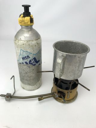 Vintage Msr Model G Backpacking Stove With Aluminum Msr Canister - Cup