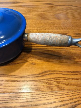 Le Creuset 16 Spouted 1 Qt Sauce Pan Lid Wood Handle Blue Pot Vintage France 3