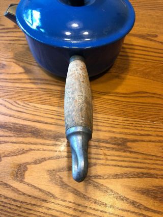 Le Creuset 16 Spouted 1 Qt Sauce Pan Lid Wood Handle Blue Pot Vintage France 4